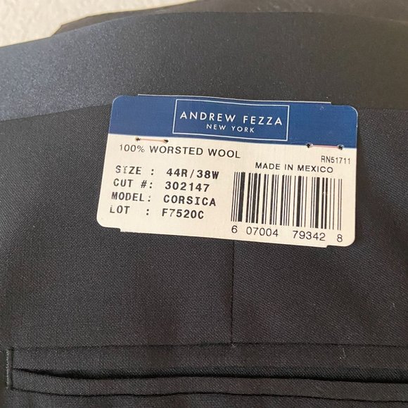 - Andrew Fezza Black 100% Worsted Wool w/ Pants 38L - Picture 8 of 8